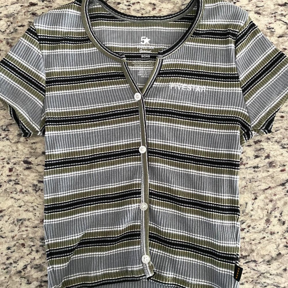 FIVESTAR GENERAL CO. Stripe Button Knit Womens Top - Size SMALL
